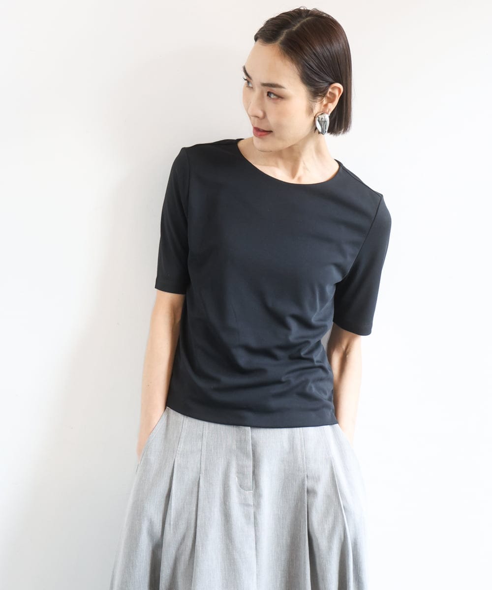 FMKID20150 MICHEL KLEIN(ミッシェルクラン) [遮熱効果素材]ステッチレス五分袖プルオーバー ブラック
