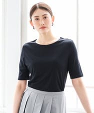 FMKID20150 MICHEL KLEIN(ミッシェルクラン) [遮熱効果素材]ステッチレス五分袖プルオーバー ブラック