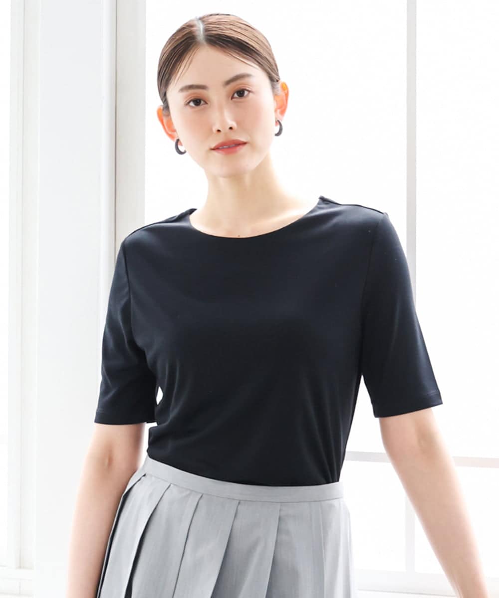 FMKID20150 MICHEL KLEIN(ミッシェルクラン) [遮熱効果素材]ステッチレス五分袖プルオーバー ブラック