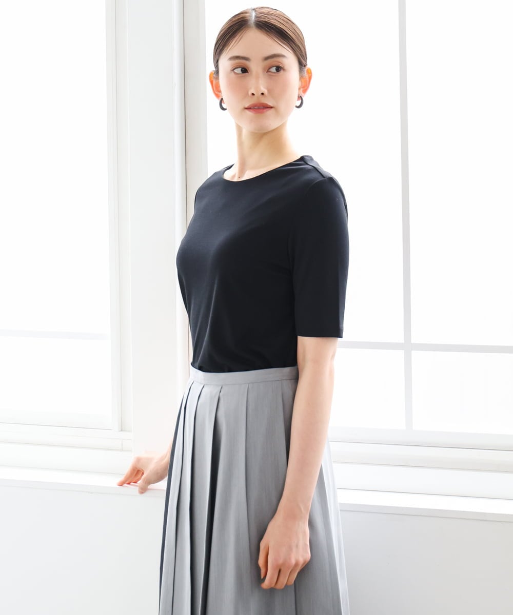 FMKID20150 MICHEL KLEIN(ミッシェルクラン) [遮熱効果素材]ステッチレス五分袖プルオーバー ブラック