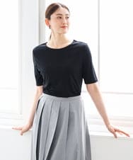 FMKID20150 MICHEL KLEIN(ミッシェルクラン) [遮熱効果素材]ステッチレス五分袖プルオーバー ブラック