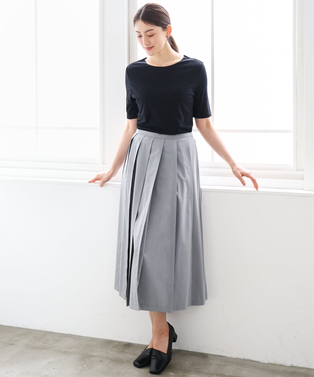 FMKID20150 MICHEL KLEIN(ミッシェルクラン) [遮熱効果素材]ステッチレス五分袖プルオーバー ブラック