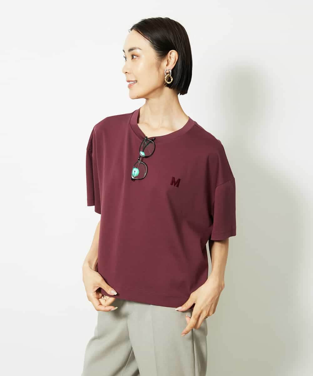 FMKJA02150 MICHEL KLEIN(ミッシェルクラン) イニシャル刺繍Ｔシャツ(無地） ライトグレー