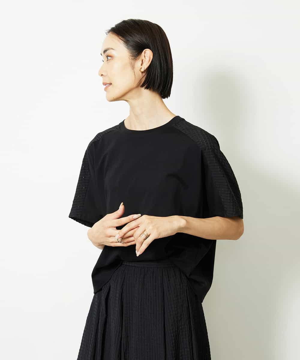 FMKJA05180 MICHEL KLEIN(ミッシェルクラン) [セットアップ対応]トリオシアーチェックカットソー ブラック