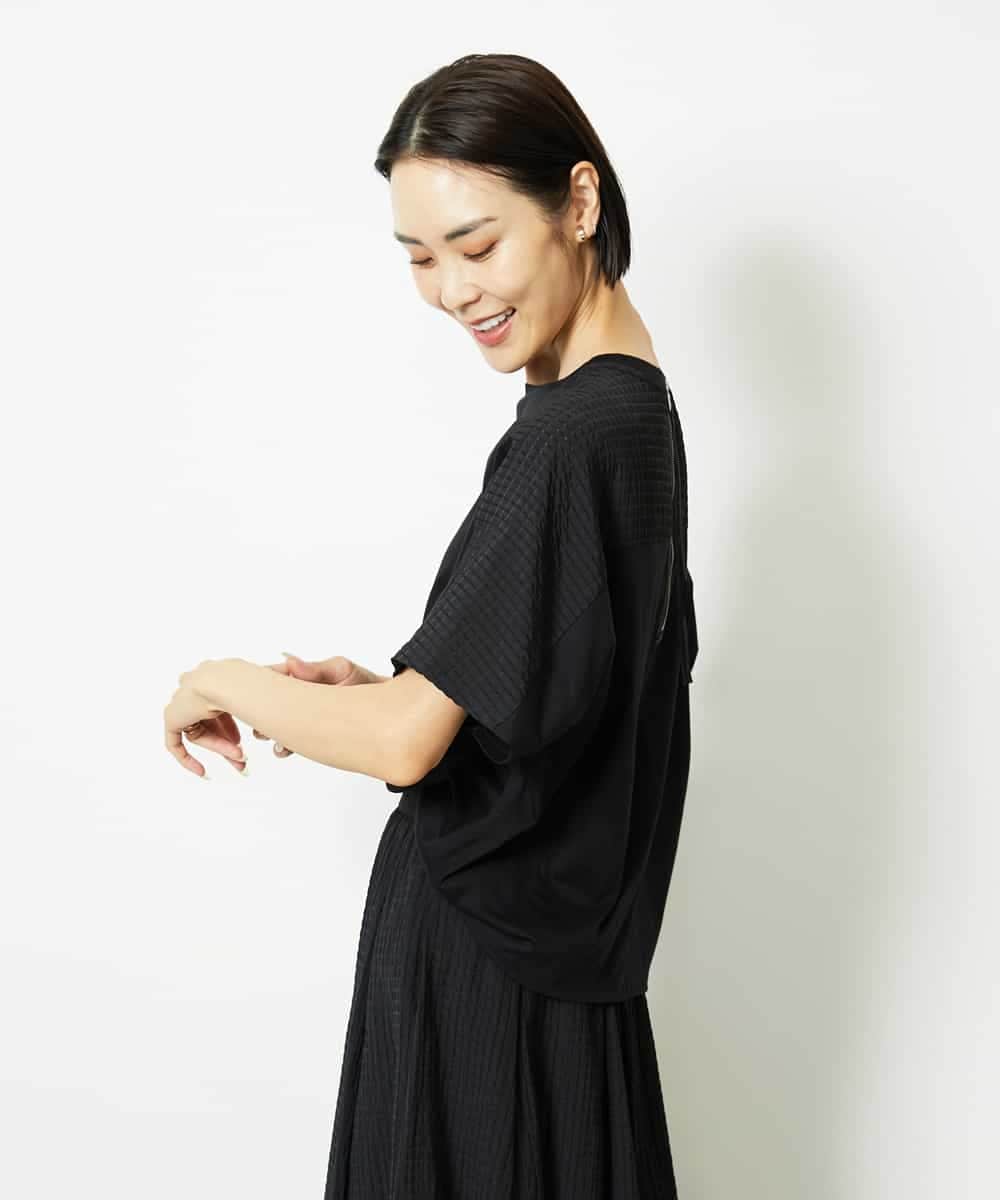 FMKJA05180 MICHEL KLEIN(ミッシェルクラン) [セットアップ対応]トリオシアーチェックカットソー ブラック