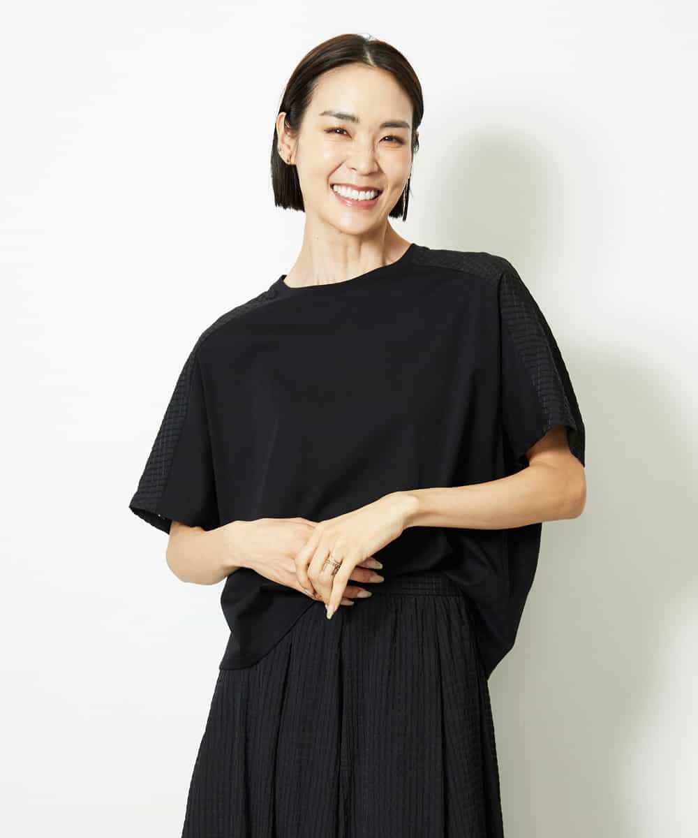 FMKJA05180 MICHEL KLEIN(ミッシェルクラン) [セットアップ対応]トリオシアーチェックカットソー ブラック