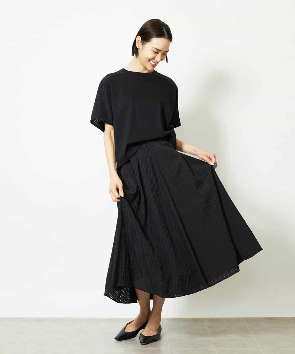FMKJA05180 MICHEL KLEIN(ミッシェルクラン) [セットアップ対応]トリオシアーチェックカットソー ブラック