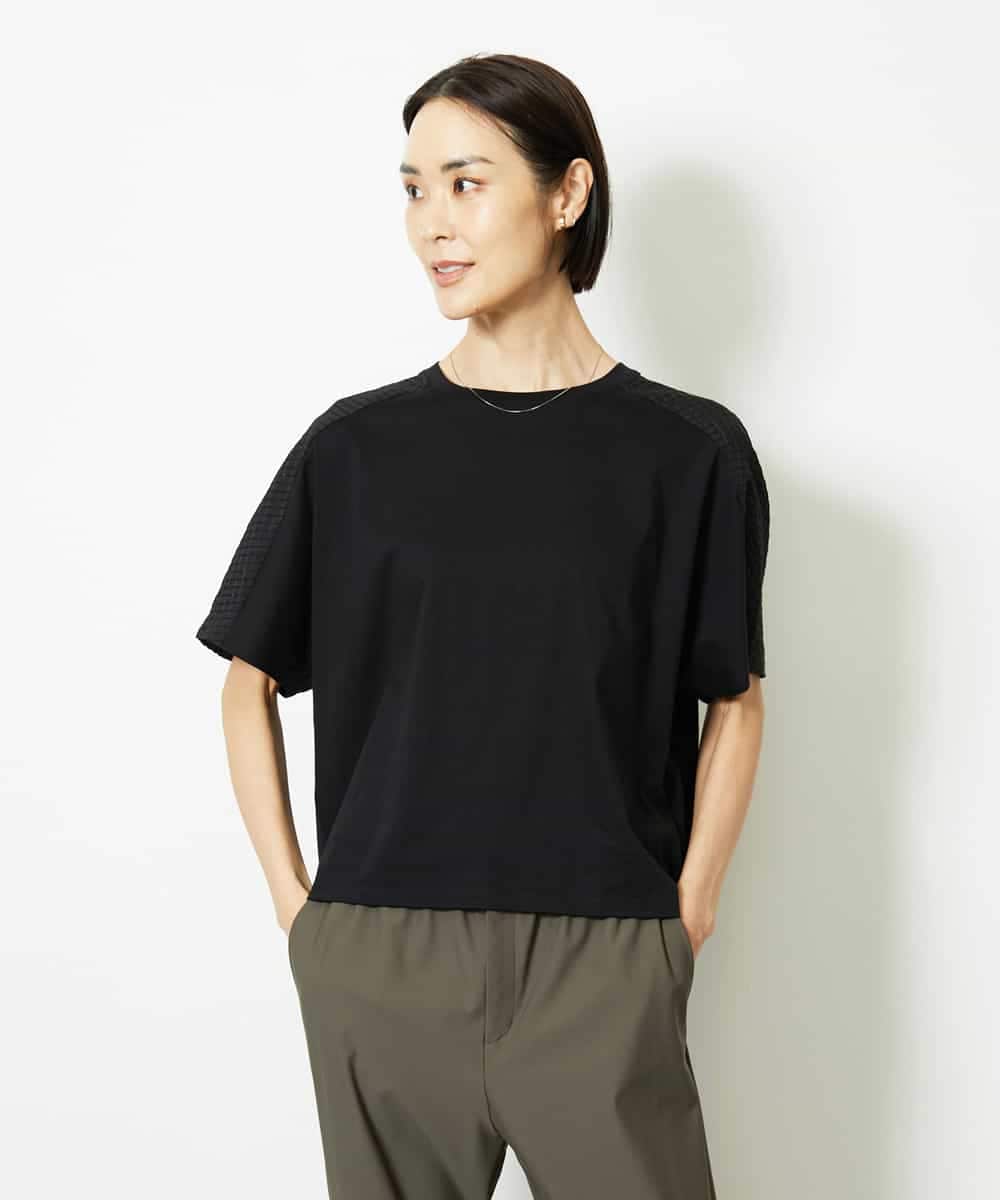 FMKJA05180 MICHEL KLEIN(ミッシェルクラン) [セットアップ対応]トリオシアーチェックカットソー ブラック