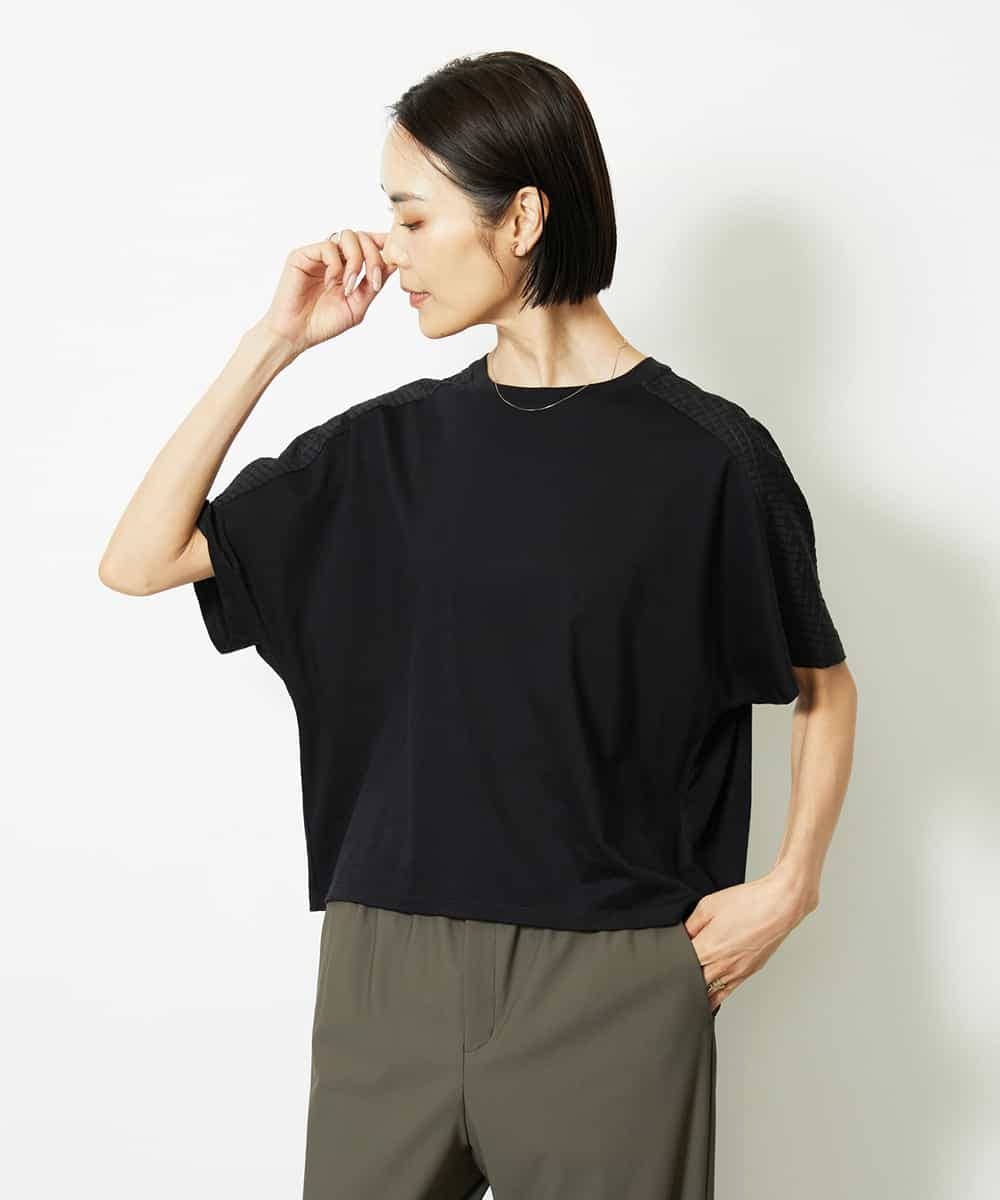 FMKJA05180 MICHEL KLEIN(ミッシェルクラン) [セットアップ対応]トリオシアーチェックカットソー ブラック