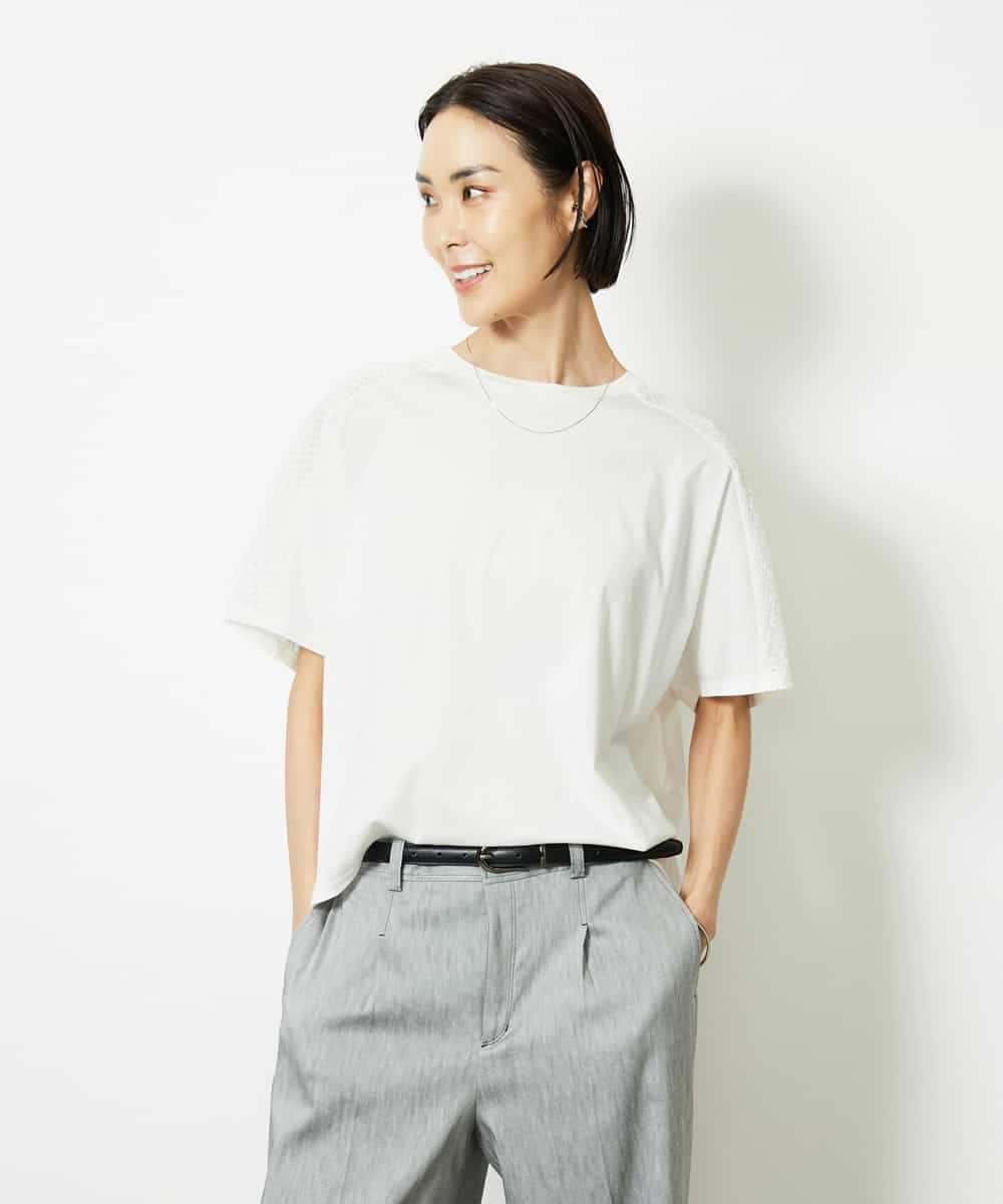 FMKJA05180 MICHEL KLEIN(ミッシェルクラン) [セットアップ対応]トリオシアーチェックカットソー ブラック