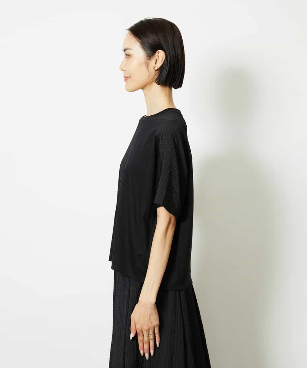 FMKJA05180 MICHEL KLEIN(ミッシェルクラン) [セットアップ対応]トリオシアーチェックカットソー ブラック