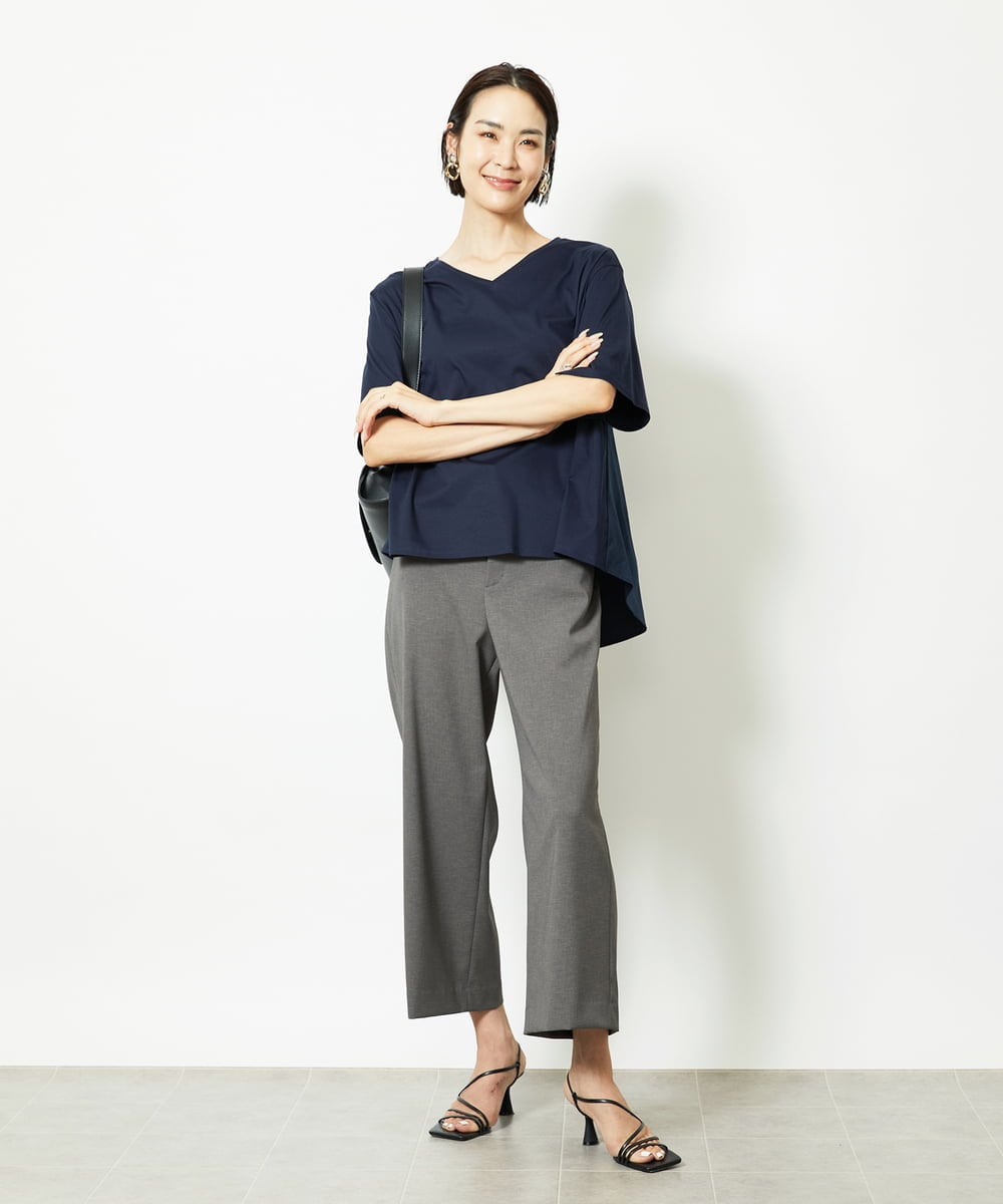 FMKJA32160 MICHEL KLEIN(ミッシェルクラン) [接触冷感]異素材バックフレアカットソー ネイビー