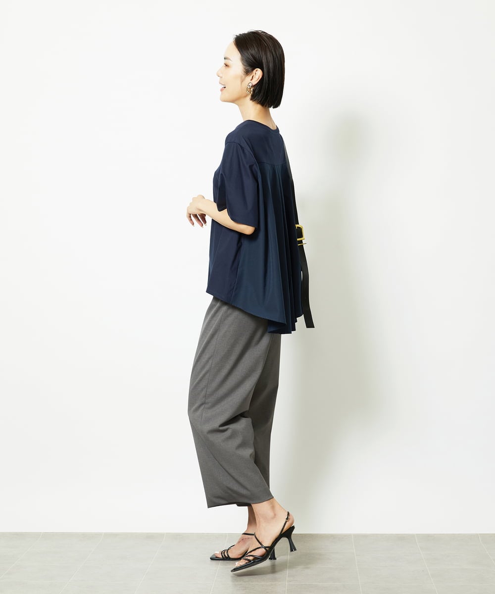 FMKJA32160 MICHEL KLEIN(ミッシェルクラン) [接触冷感]異素材バックフレアカットソー ネイビー