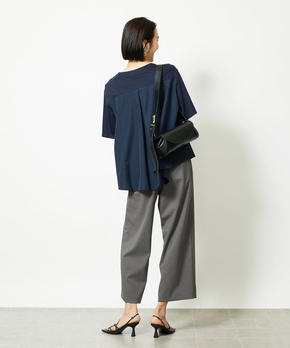 FMKJA32160 MICHEL KLEIN(ミッシェルクラン) [接触冷感]異素材バックフレアカットソー ネイビー