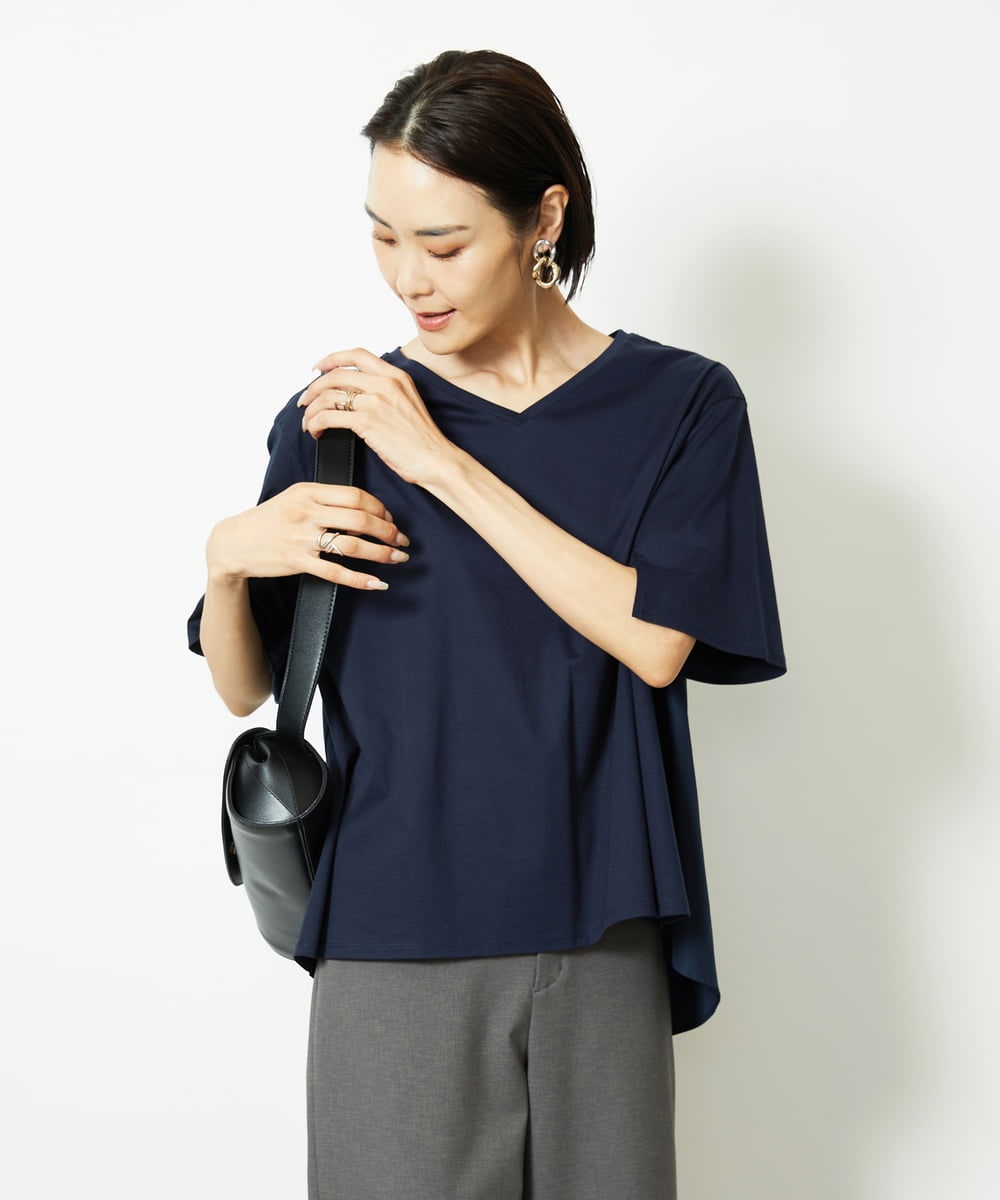 FMKJA32160 MICHEL KLEIN(ミッシェルクラン) [接触冷感]異素材バックフレアカットソー ネイビー