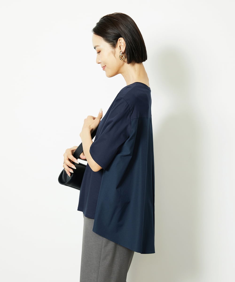 FMKJA32160 MICHEL KLEIN(ミッシェルクラン) [接触冷感]異素材バックフレアカットソー ネイビー