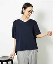 FMKJA32160 MICHEL KLEIN(ミッシェルクラン) [接触冷感]異素材バックフレアカットソー ネイビー