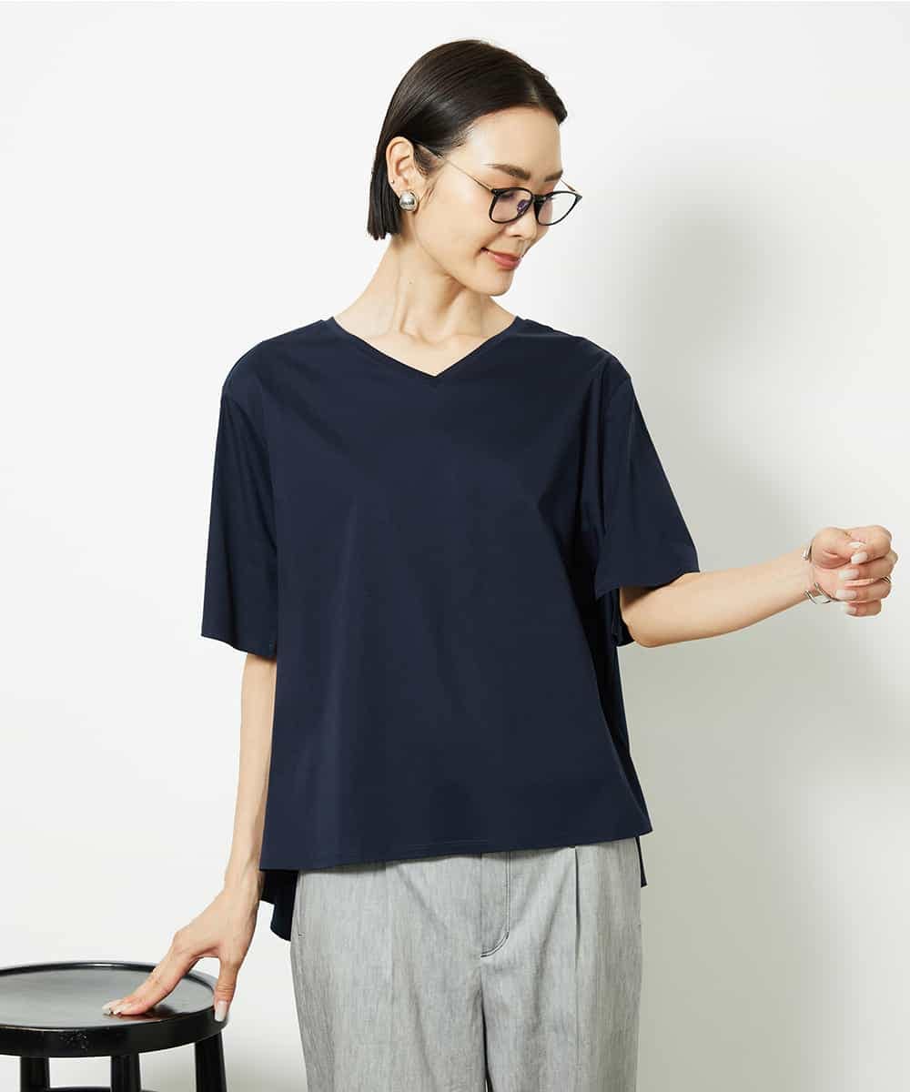 FMKJA32160 MICHEL KLEIN [接触冷感]異素材バックフレアカットソー