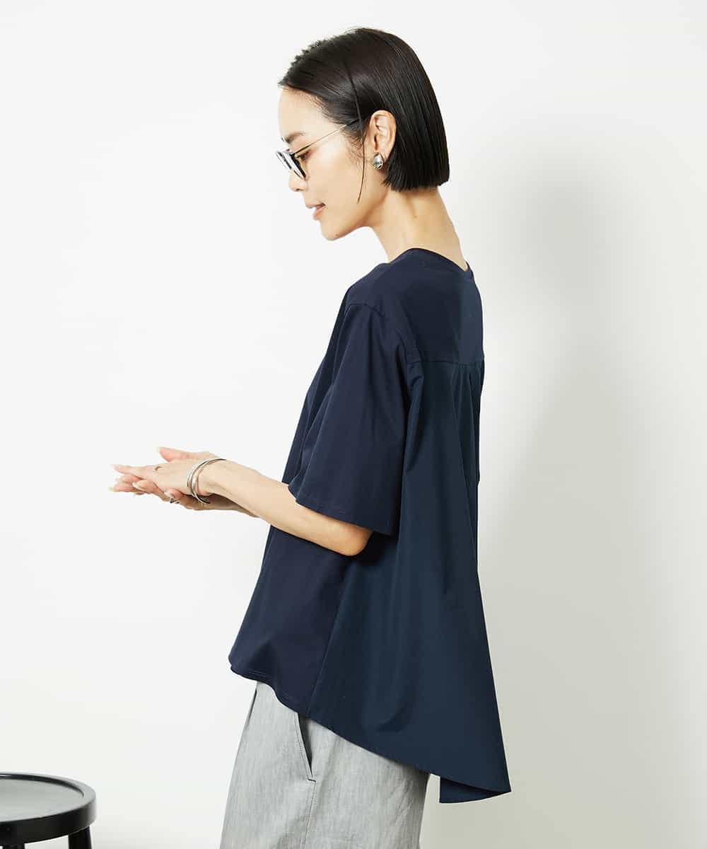 FMKJA32160 MICHEL KLEIN(ミッシェルクラン) [接触冷感]異素材バックフレアカットソー ネイビー