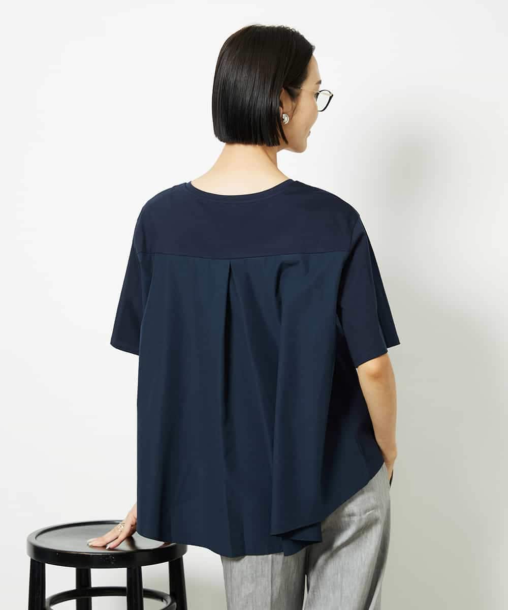 FMKJA32160 MICHEL KLEIN(ミッシェルクラン) [接触冷感]異素材バックフレアカットソー ネイビー