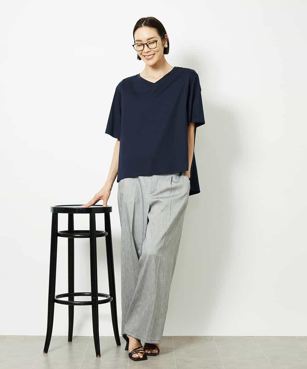 FMKJA32160 MICHEL KLEIN(ミッシェルクラン) [接触冷感]異素材バックフレアカットソー ネイビー