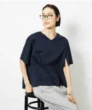 FMKJA32160 MICHEL KLEIN(ミッシェルクラン) [接触冷感]異素材バックフレアカットソー ネイビー