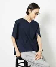 FMKJA32160 MICHEL KLEIN(ミッシェルクラン) [接触冷感]異素材バックフレアカットソー ネイビー