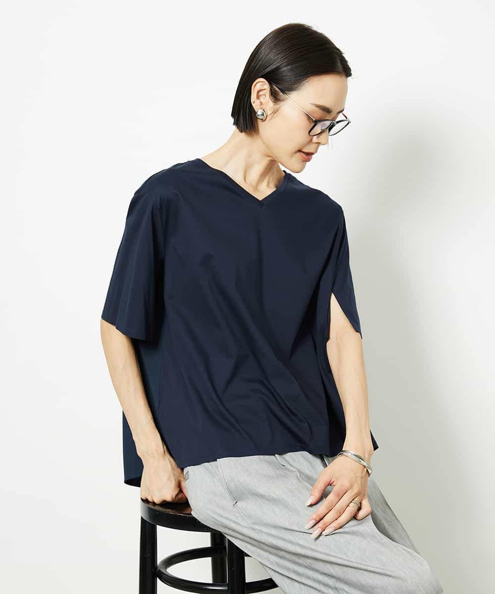 接触冷感]異素材バックフレアカットソー(カットソー・Tシャツ