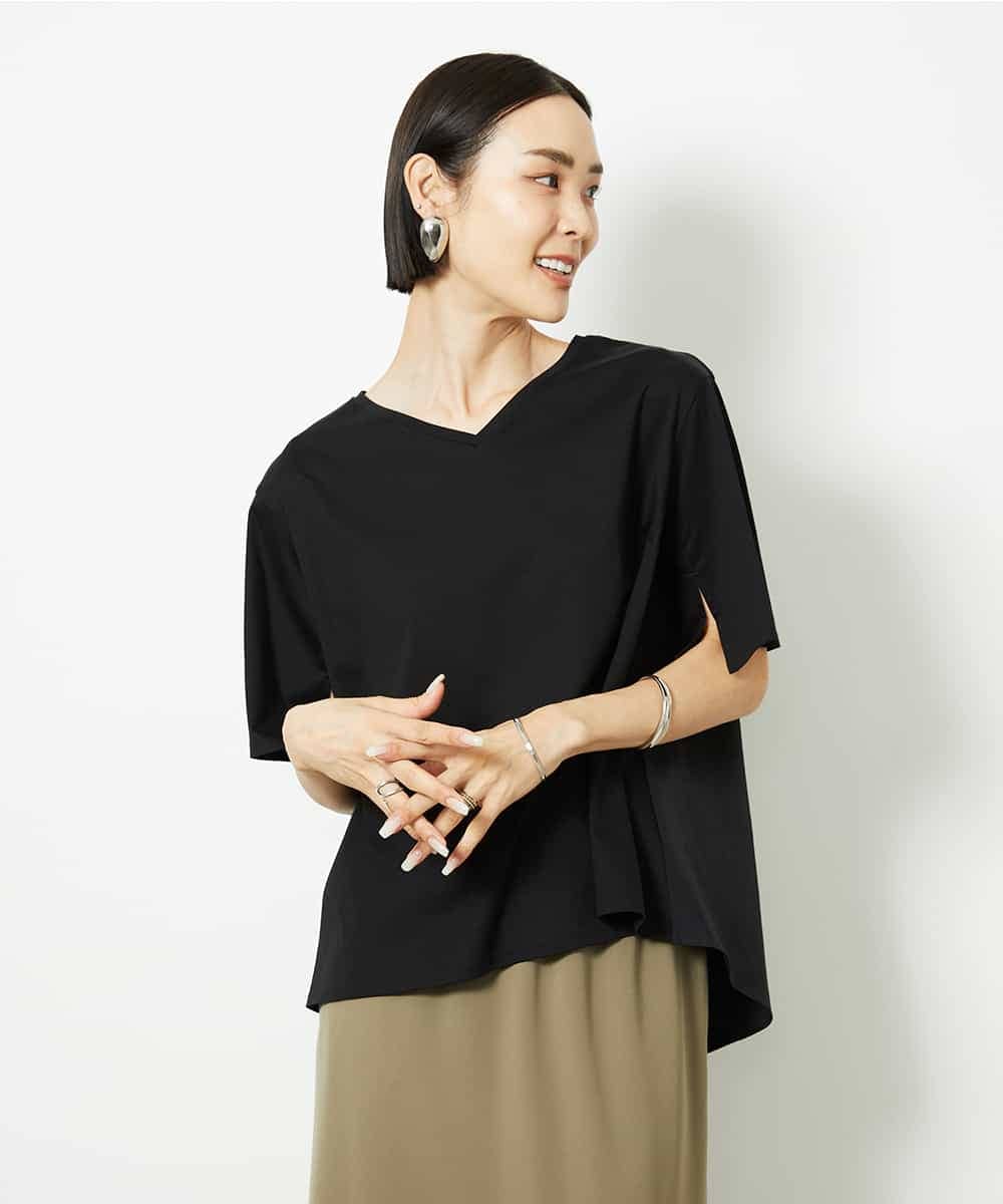 FMKJA32160 MICHEL KLEIN(ミッシェルクラン) [接触冷感]異素材バックフレアカットソー ネイビー