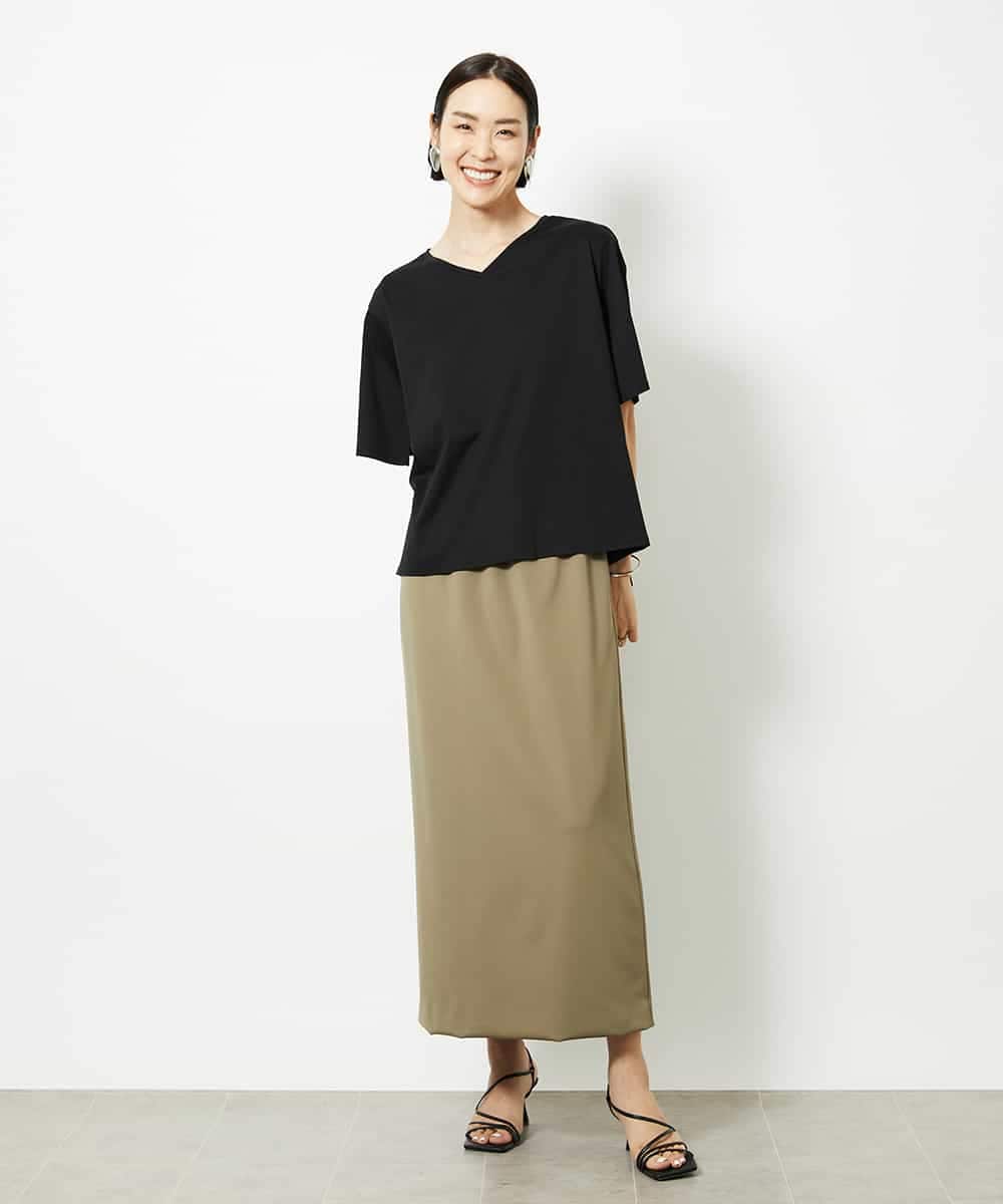 FMKJA32160 MICHEL KLEIN(ミッシェルクラン) [接触冷感]異素材バックフレアカットソー ネイビー