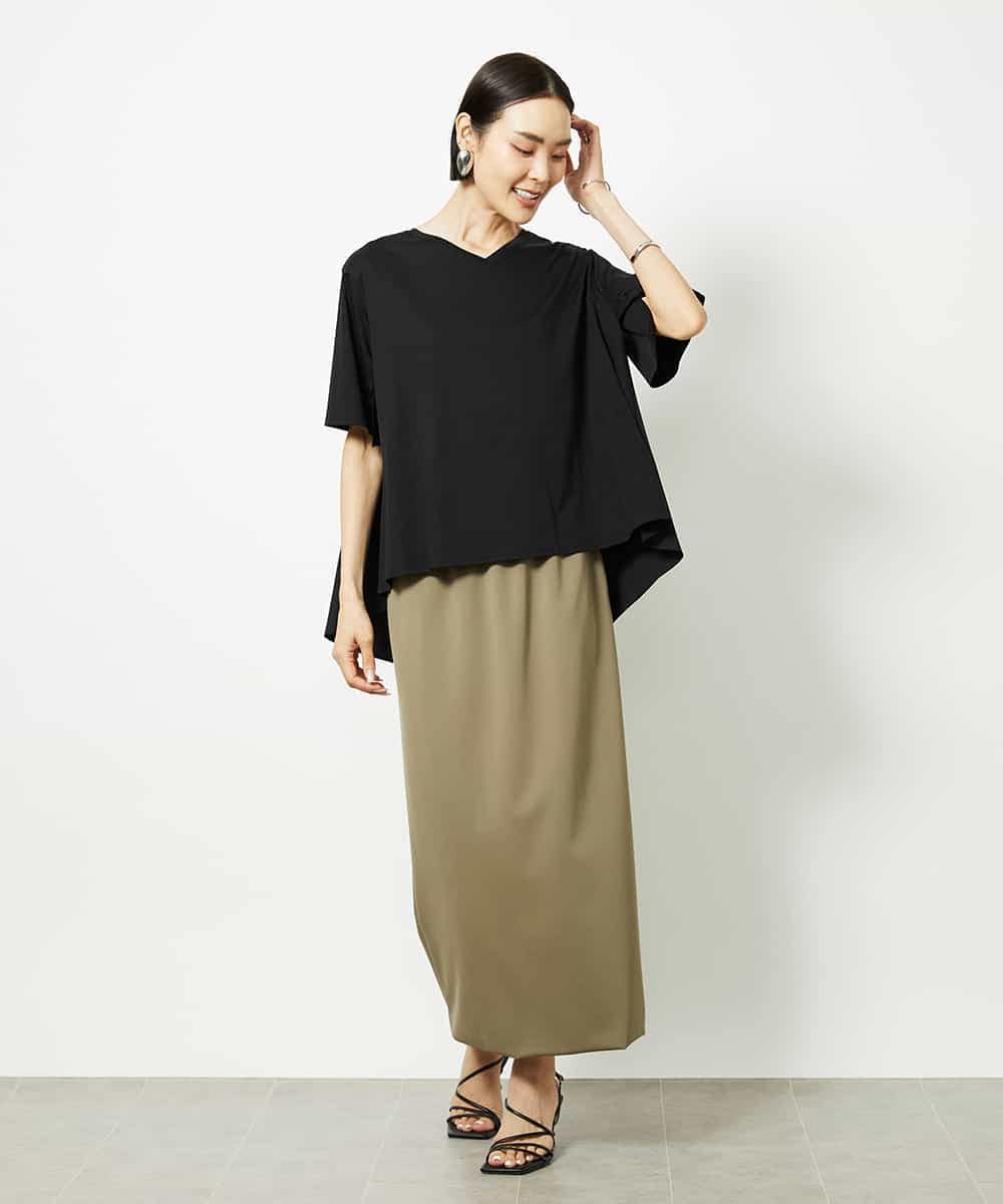 FMKJA32160 MICHEL KLEIN(ミッシェルクラン) [接触冷感]異素材バックフレアカットソー ネイビー