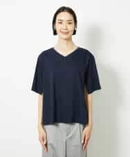 FMKJA32160 MICHEL KLEIN(ミッシェルクラン) [接触冷感]異素材バックフレアカットソー ネイビー