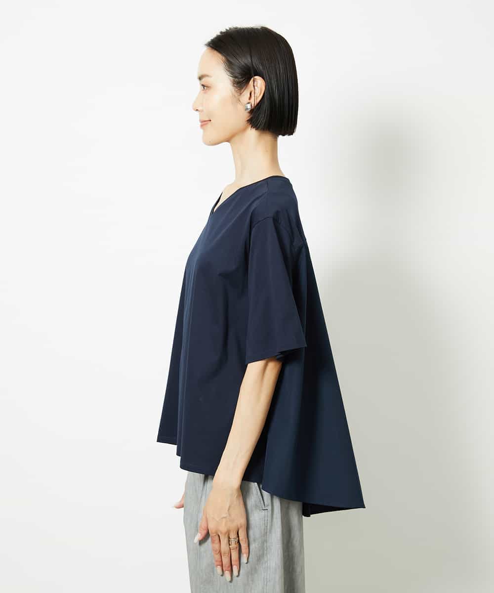 FMKJA32160 MICHEL KLEIN(ミッシェルクラン) [接触冷感]異素材バックフレアカットソー ネイビー