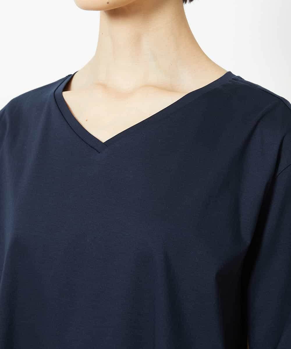 FMKJA32160 MICHEL KLEIN(ミッシェルクラン) [接触冷感]異素材バックフレアカットソー ネイビー