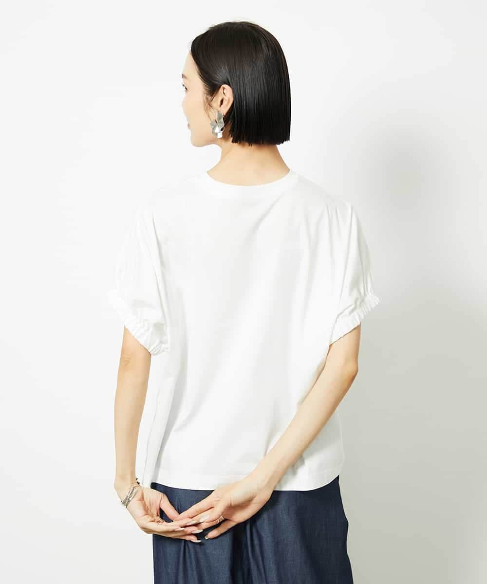FMKJA33150 MICHEL KLEIN(ミッシェルクラン) [接触冷感]ギャザースリーブカットソー ホワイト