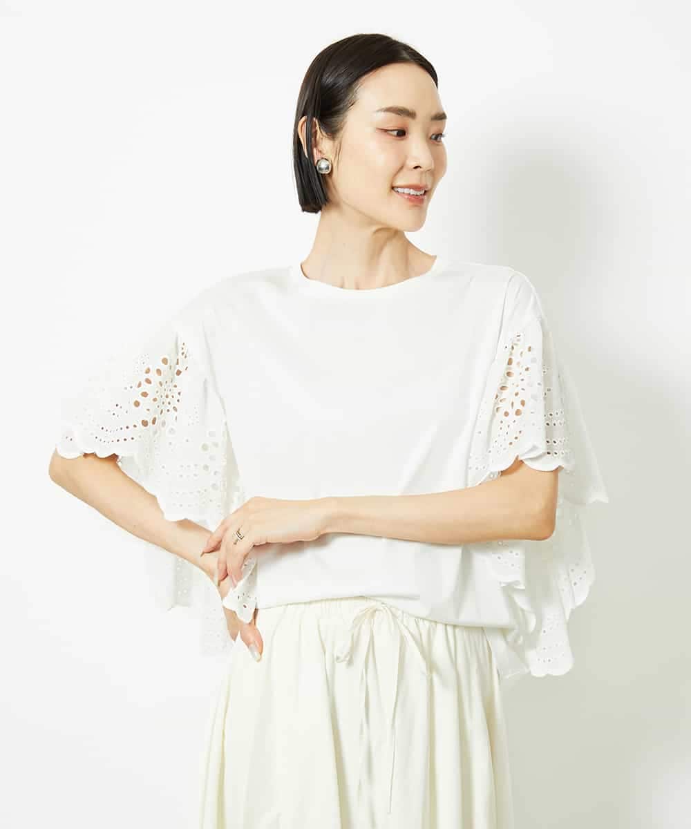 MICHEL  / ミッシェルクラン [接触冷感]ロールアップスリーブカットソー ボーラーレーススリーブカットソー(カットソー・Tシャツ