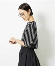 FMKJA37150 MICHEL KLEIN(ミッシェルクラン) [接触冷感]袖タックボーダーカットソー ブラック