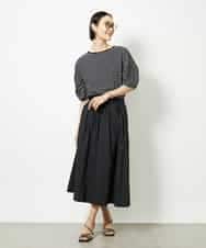 FMKJA37150 MICHEL KLEIN(ミッシェルクラン) [接触冷感]袖タックボーダーカットソー ブラック
