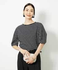 FMKJA37150 MICHEL KLEIN(ミッシェルクラン) [接触冷感]袖タックボーダーカットソー ブラック