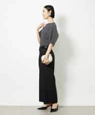 FMKJA37150 MICHEL KLEIN(ミッシェルクラン) [接触冷感]袖タックボーダーカットソー ブラック