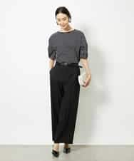 FMKJA37150 MICHEL KLEIN(ミッシェルクラン) [接触冷感]袖タックボーダーカットソー ブラック