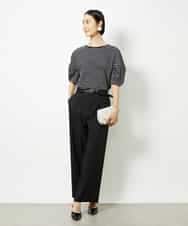 FMKJA37150 MICHEL KLEIN(ミッシェルクラン) [接触冷感]袖タックボーダーカットソー ブラック