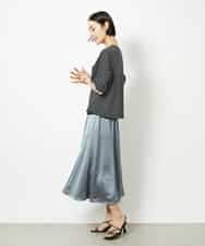 FMKJA37150 MICHEL KLEIN(ミッシェルクラン) [接触冷感]袖タックボーダーカットソー ブラック