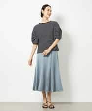 FMKJA37150 MICHEL KLEIN(ミッシェルクラン) [接触冷感]袖タックボーダーカットソー ブラック