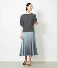 FMKJA37150 MICHEL KLEIN(ミッシェルクラン) [接触冷感]袖タックボーダーカットソー ブラック