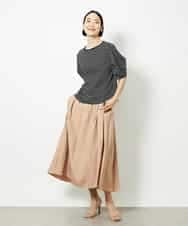 FMKJA37150 MICHEL KLEIN(ミッシェルクラン) [接触冷感]袖タックボーダーカットソー ブラック
