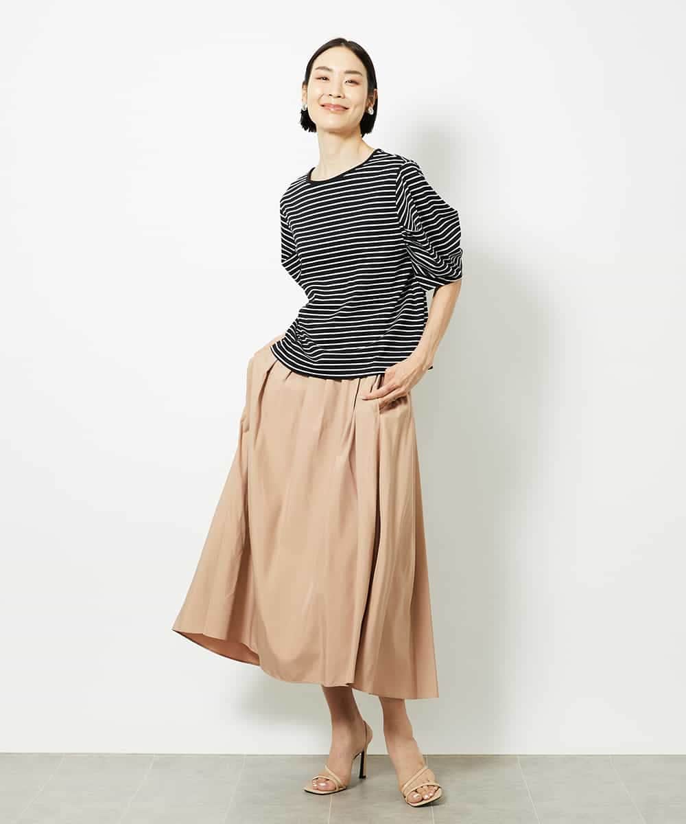 FMKJA37150 MICHEL KLEIN(ミッシェルクラン) [接触冷感]袖タックボーダーカットソー ブラック