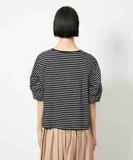 FMKJA37150 MICHEL KLEIN(ミッシェルクラン) [接触冷感]袖タックボーダーカットソー ブラック