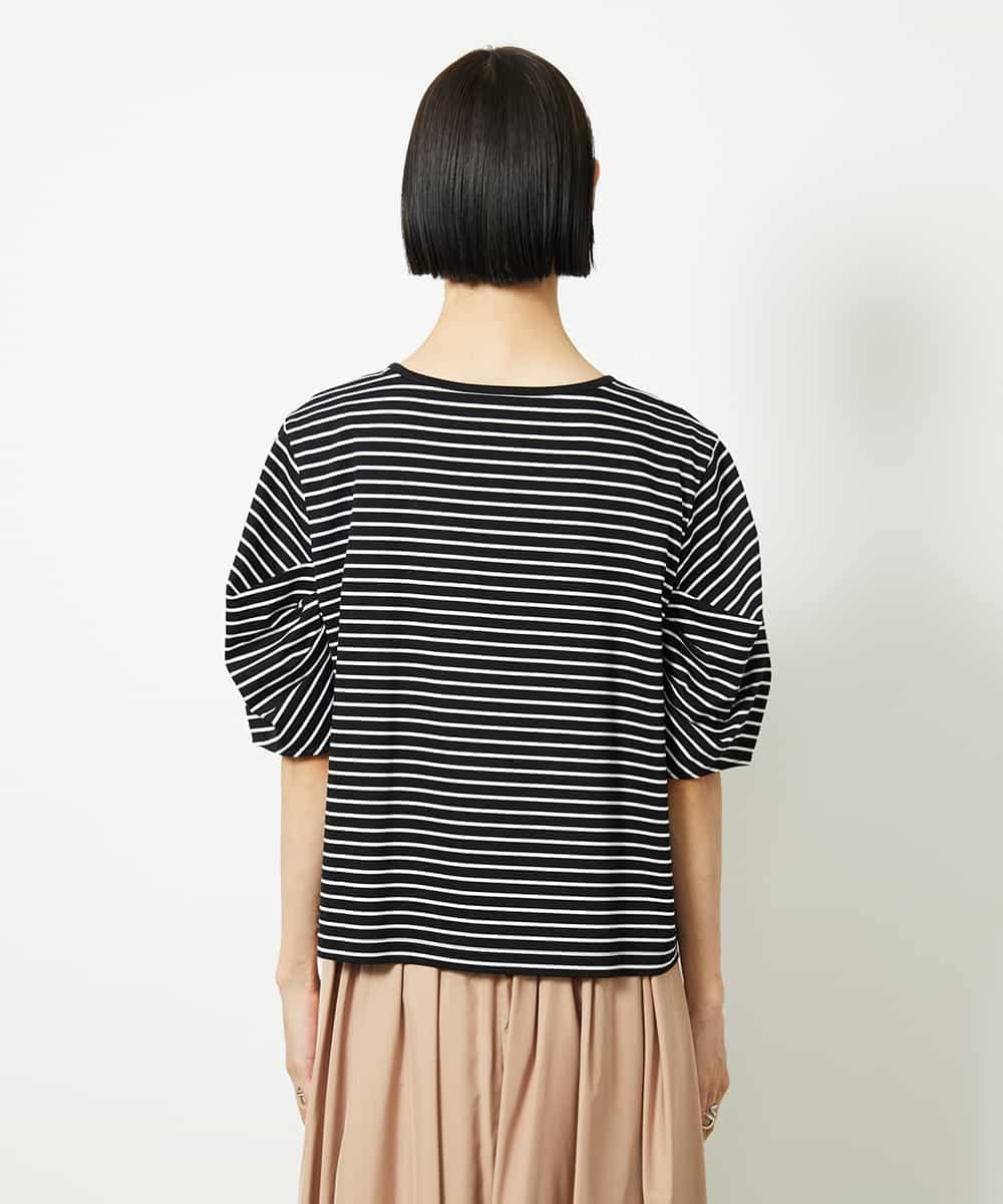 FMKJA37150 MICHEL KLEIN(ミッシェルクラン) [接触冷感]袖タックボーダーカットソー ブラック