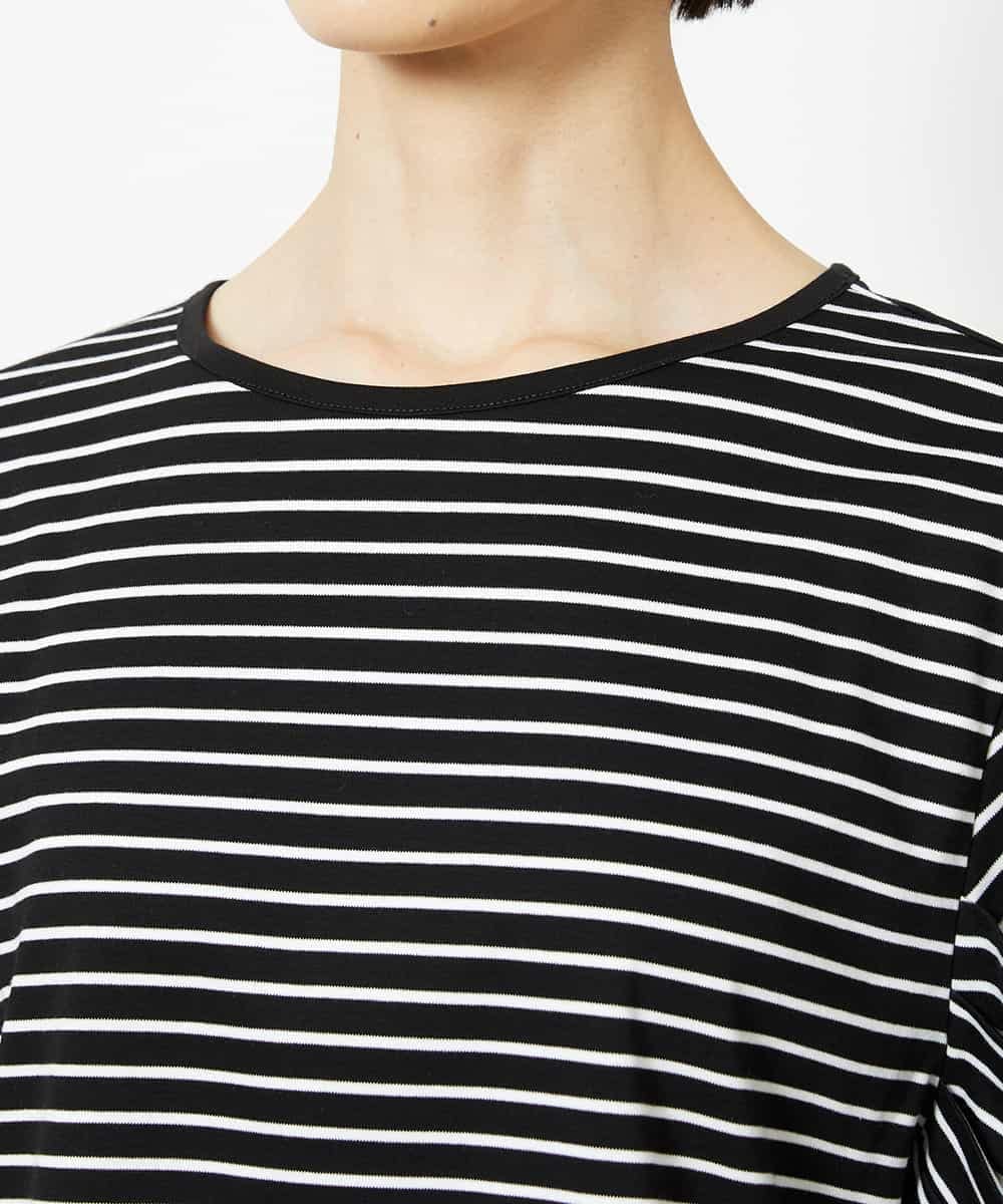 FMKJA37150 MICHEL KLEIN(ミッシェルクラン) [接触冷感]袖タックボーダーカットソー ブラック